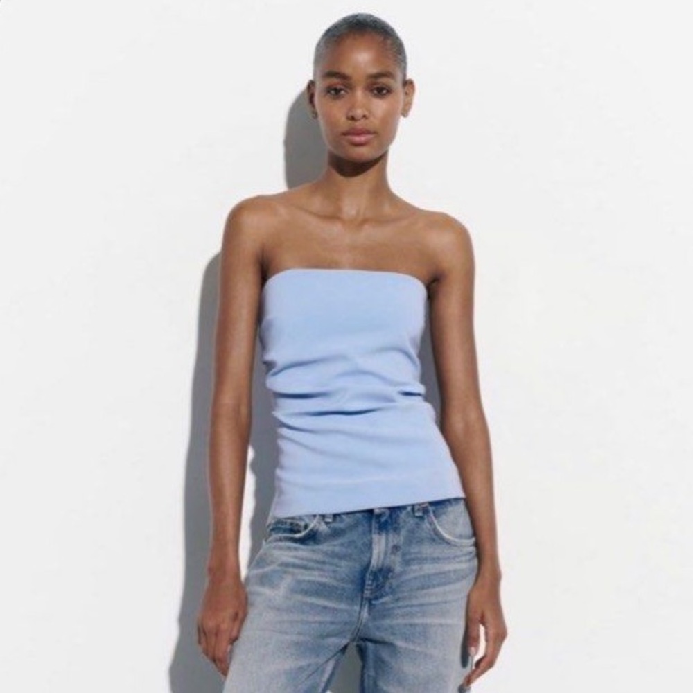 Zara Light Blue Strapless Top